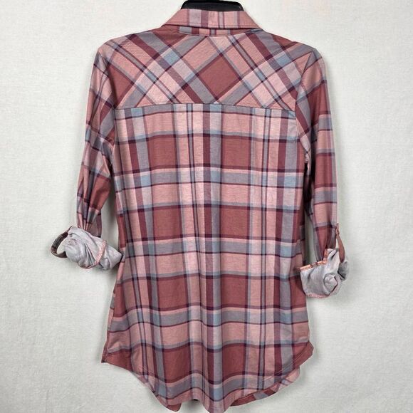 Como Vintage M Plaid Button Shirt Roll Tab Sleeves - Picture 4 of 6